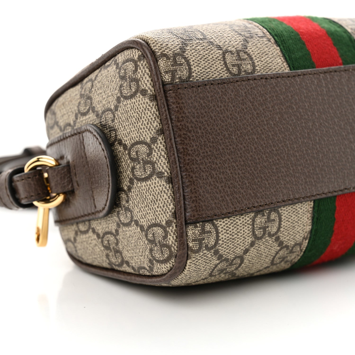 Gucci GG Supreme Monogram Textured Dollar Calfskin Web Super Mini Ophidia Top Handle Bowler Bag Beige Ebony New Acero 8 of 9