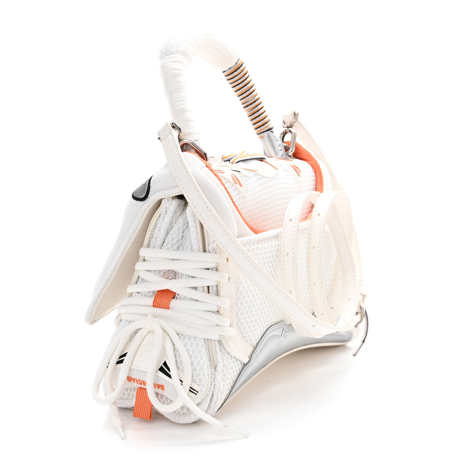 Balenciaga Faux Calfskin Fabric Glow In The Dark Small Sneakerhead Top Handle Bag White Orange 3 of 11