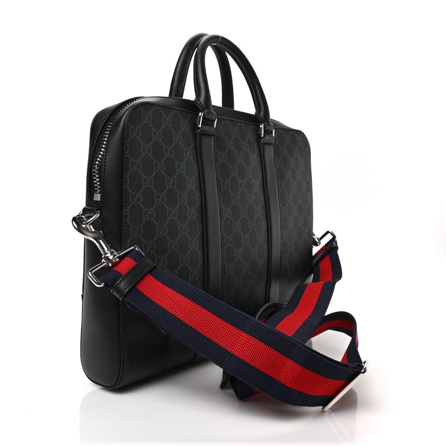 GG Supreme Monogram Appia Calfskin Web Briefcase Black