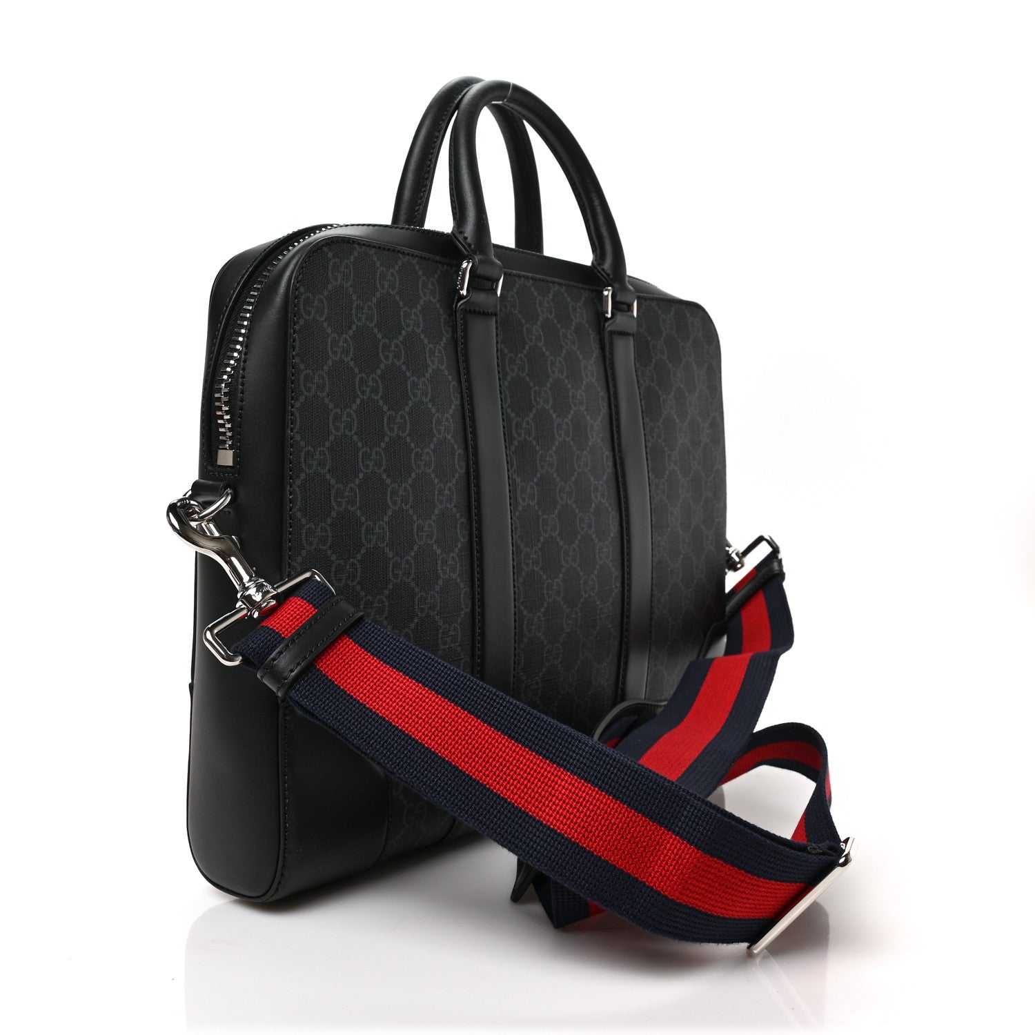 Gucci GG Supreme Monogram Appia Calfskin Web Briefcase Black 3 of 8