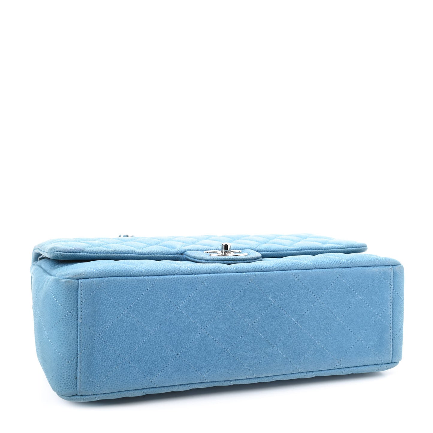 Iridescent Caviar Quilted Maxi Double Flap Blue