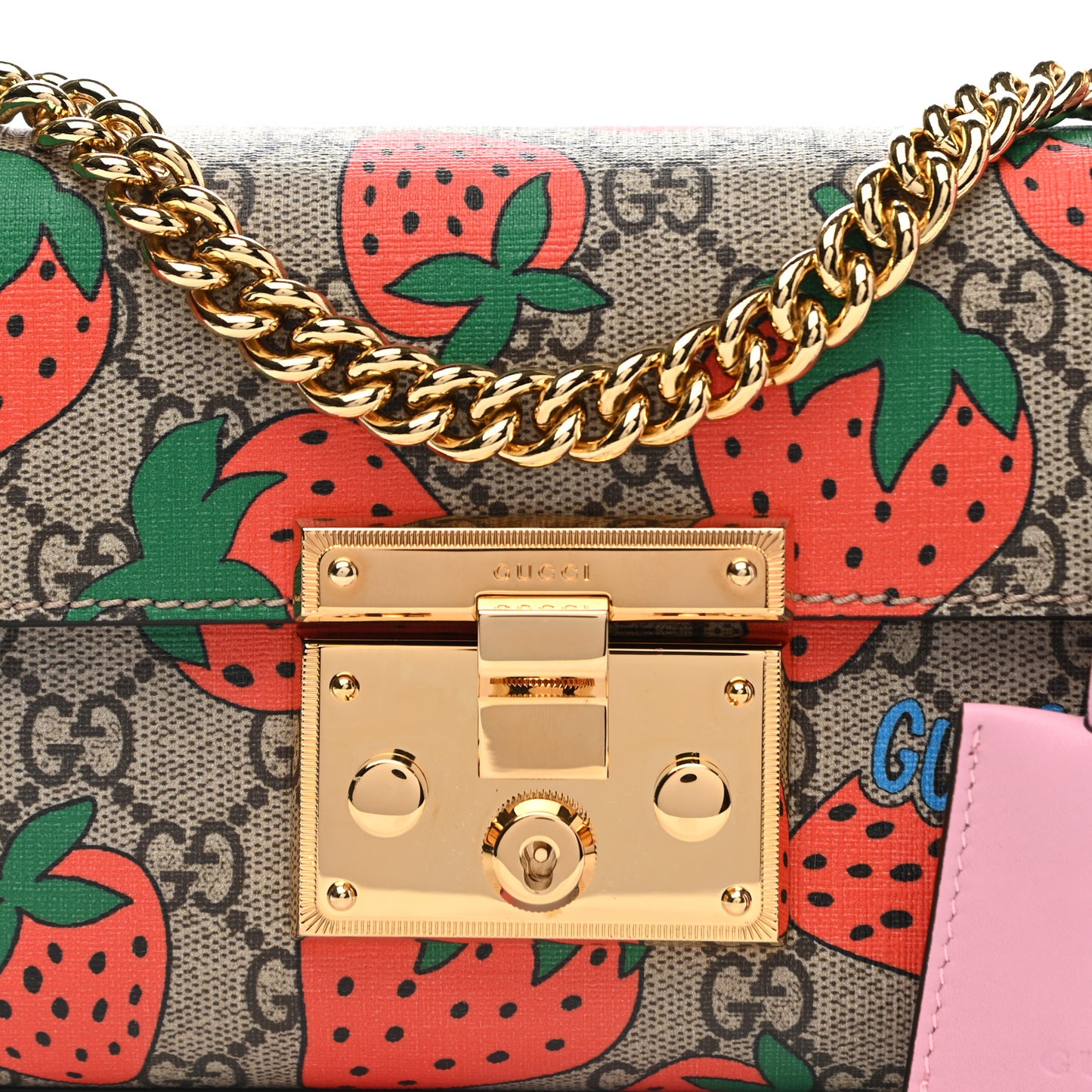 GG Supreme Monogram Strawberry Small Padlock Shoulder Bag