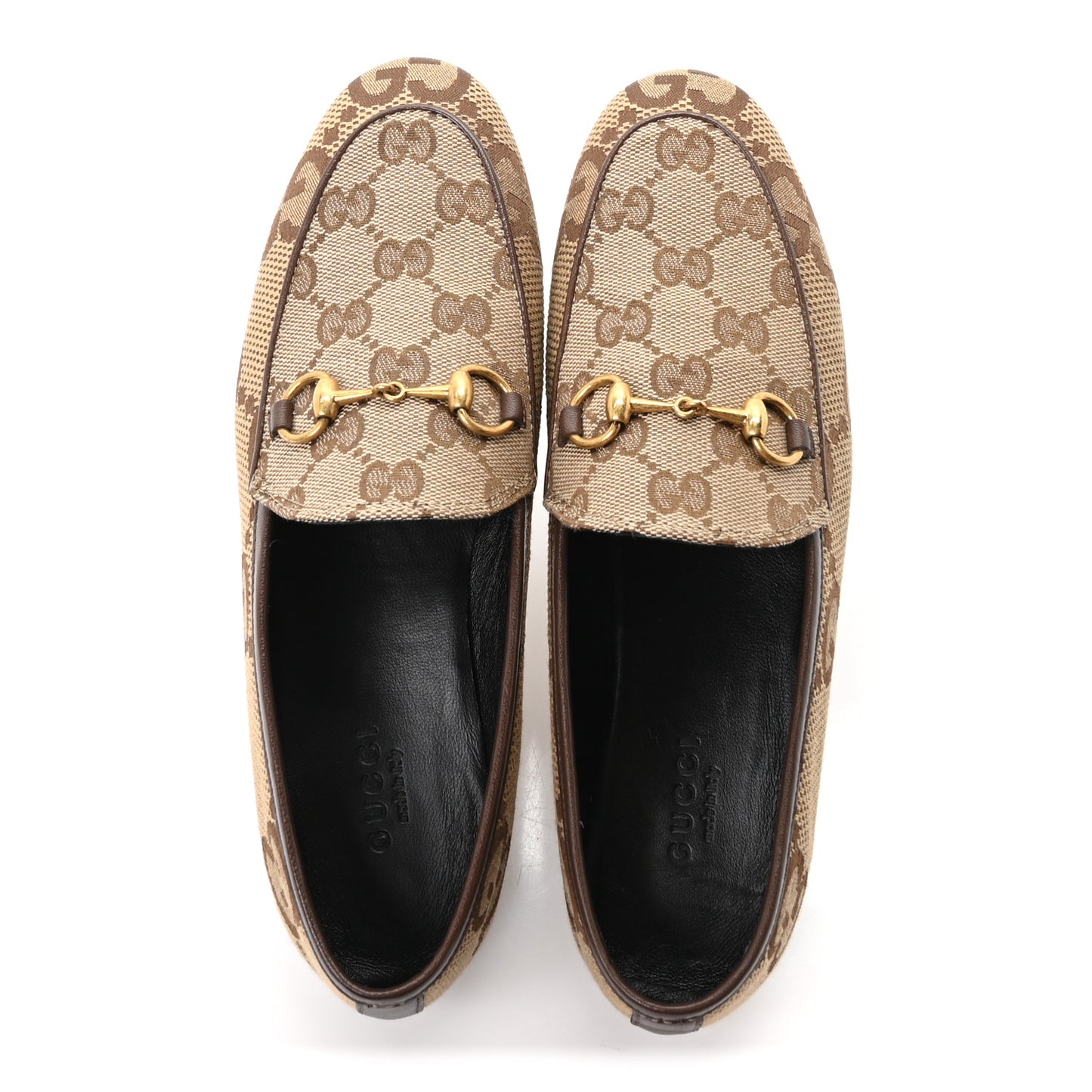 Monogram Jumbo GG Malaga Kid Horsebit Womens Jordaan Loafers 35.5 Beige Ebony New Acero