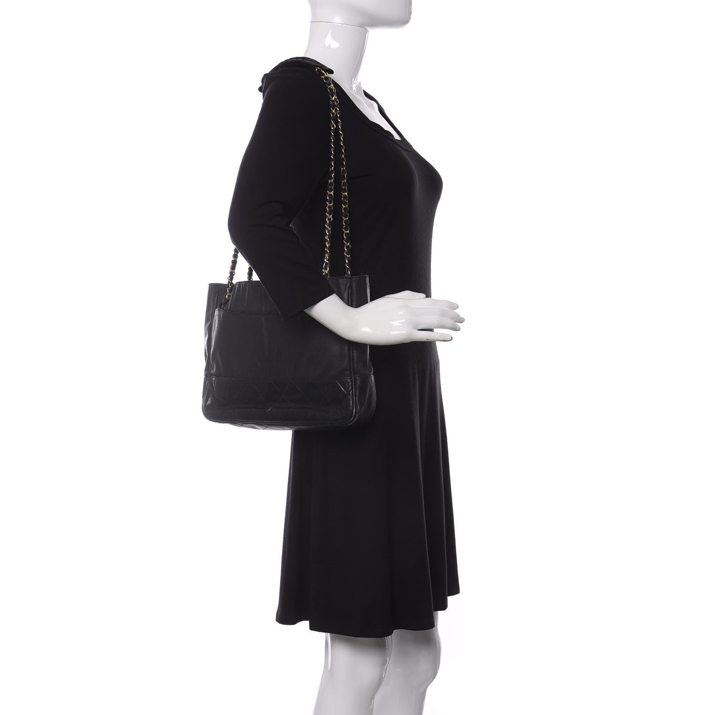 Lambskin Coated Canvas Shopping Tote Black
