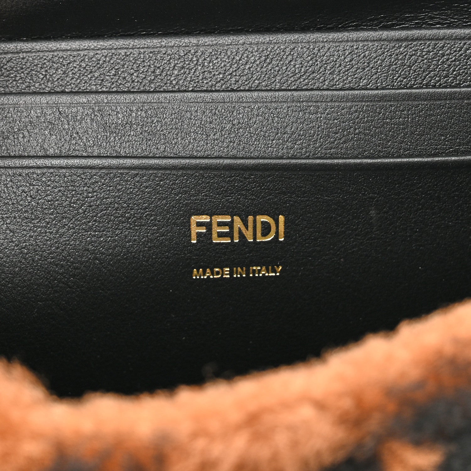 Fendi Shearling Vitello Dolce Macro FF 1974 Mini Baguette Tobacco Black 6 of 11