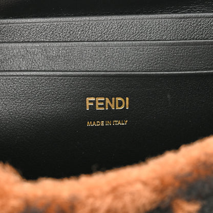 Fendi Shearling Vitello Dolce Macro FF 1974 Mini Baguette Tobacco Black 6 of 11