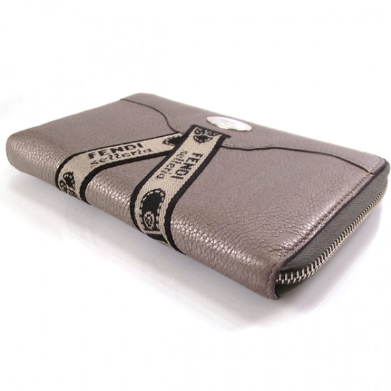 Calfskin Romano Selleria Zip Around Wallet Silver
