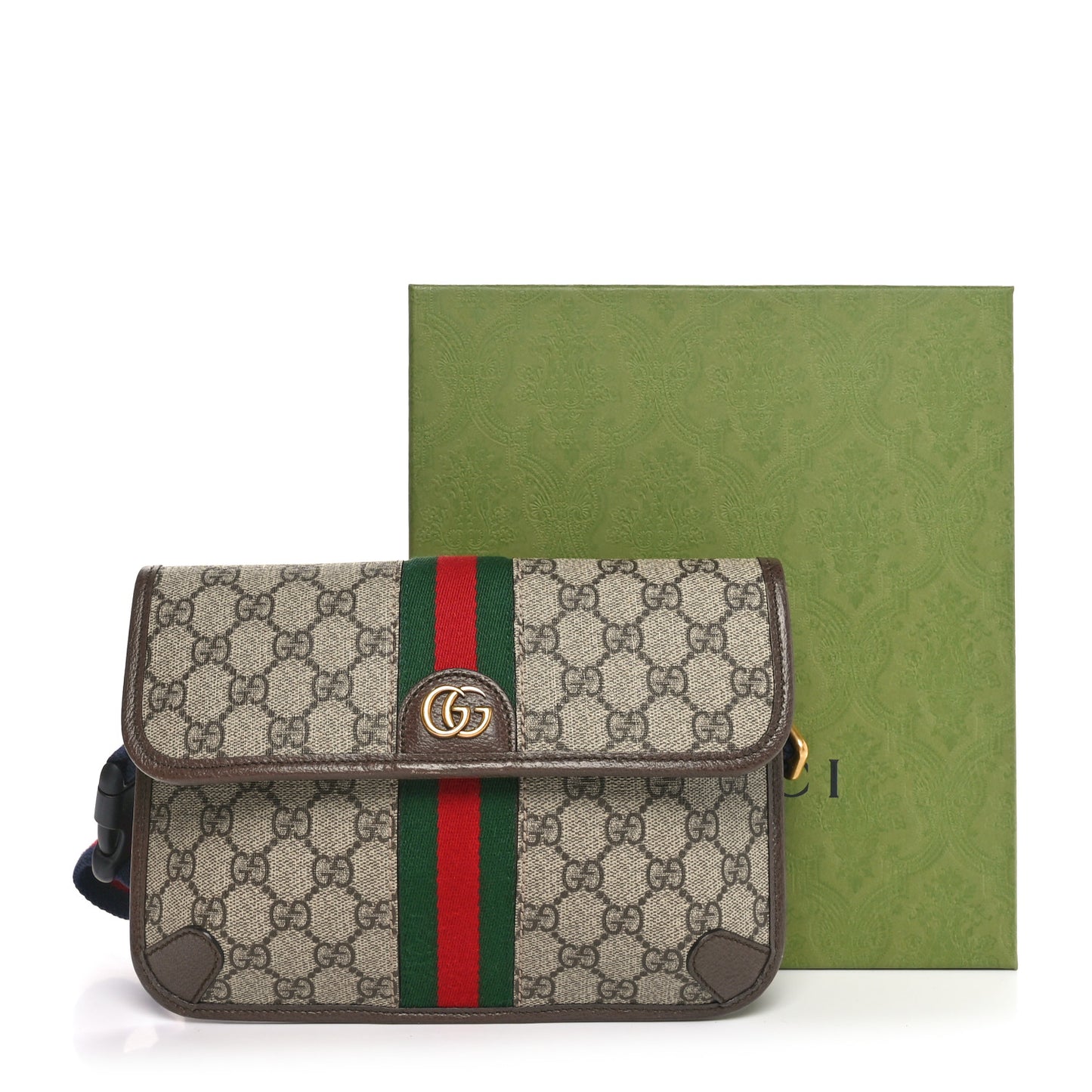 GG Supreme Monogram Web Small Ophidia Belt Bag Brown