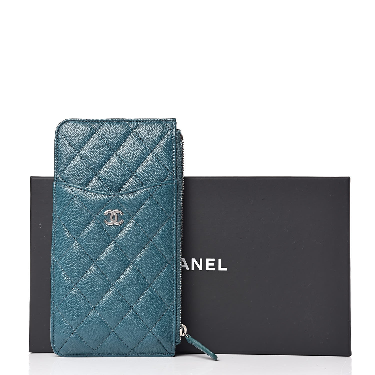 Chanel Caviar Quilted Classic Flat Wallet Pouch Dark Turquoise 8 of 8