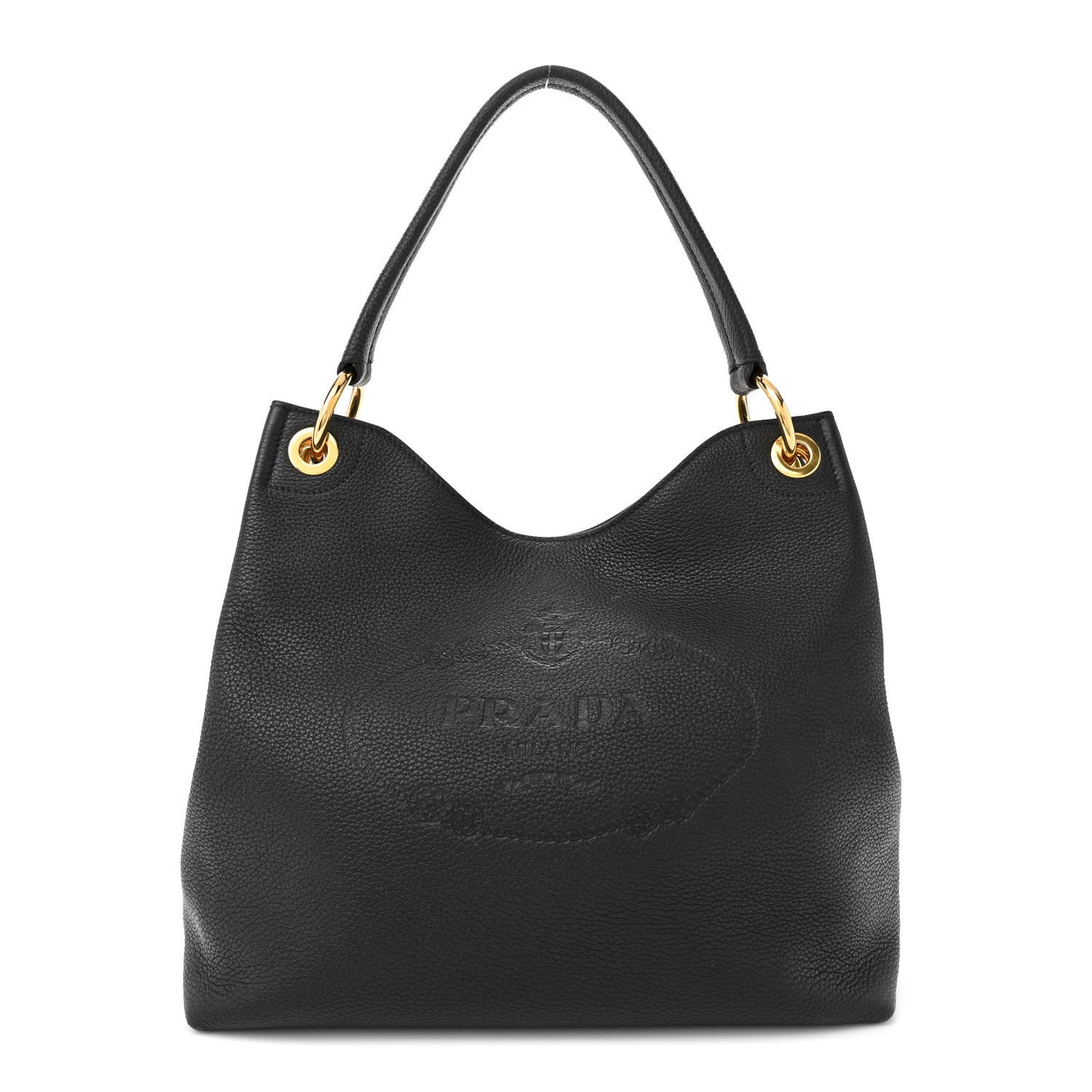 Vitello Phenix Embossed Logo Hobo Black