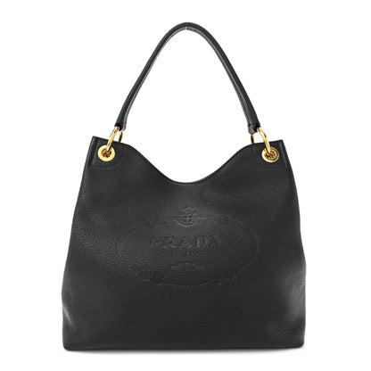 Prada Vitello Phenix Embossed Logo Hobo Black 1 of 10