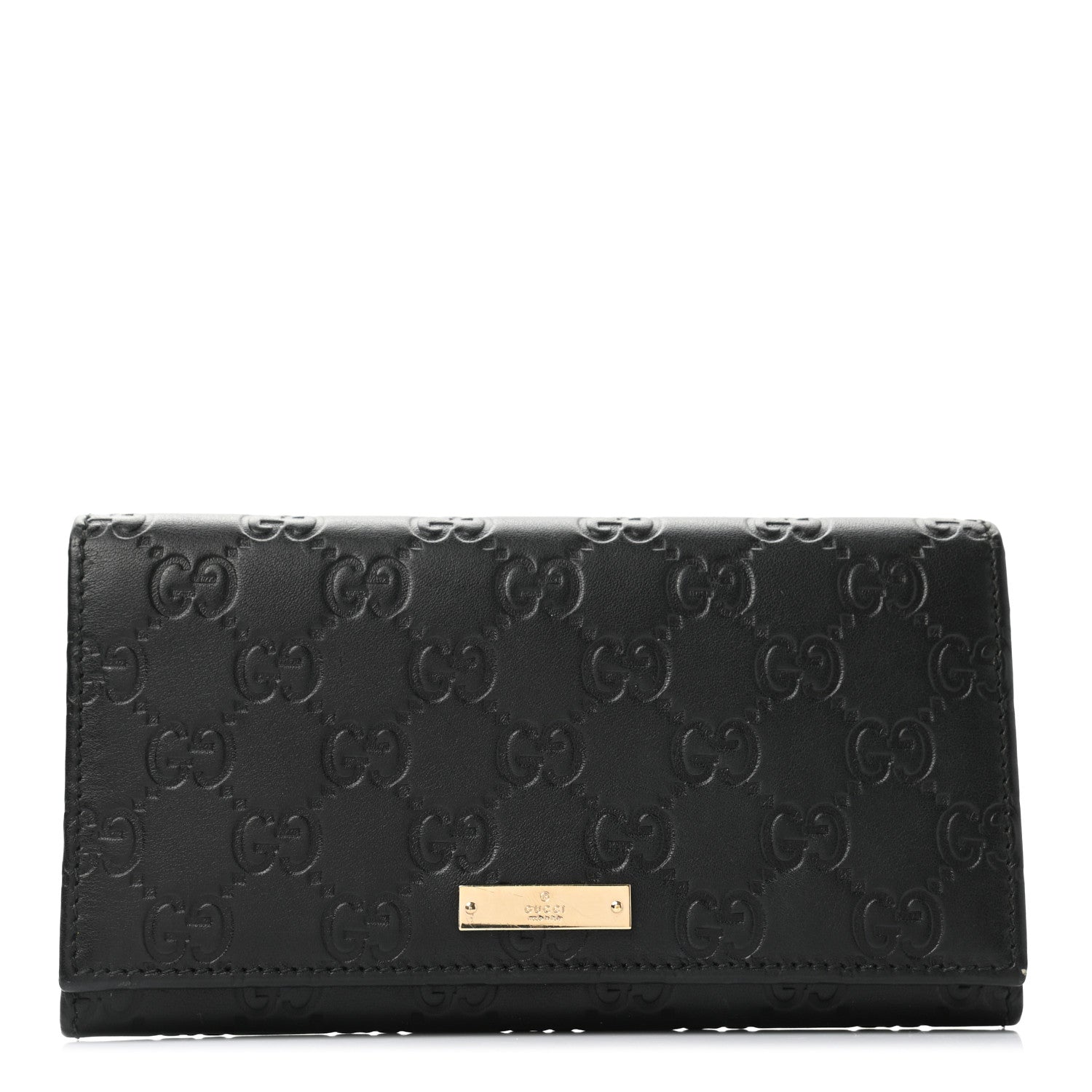 Gucci Guccissima Metal Bar Continental Flap Wallet Black 1 of 7
