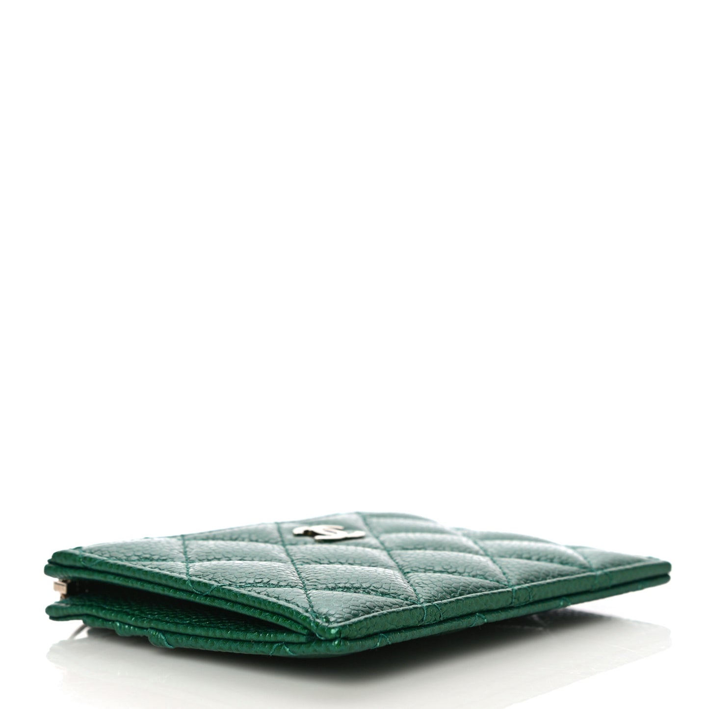 Metallic Caviar Quilted CC Zip Card Holder Green