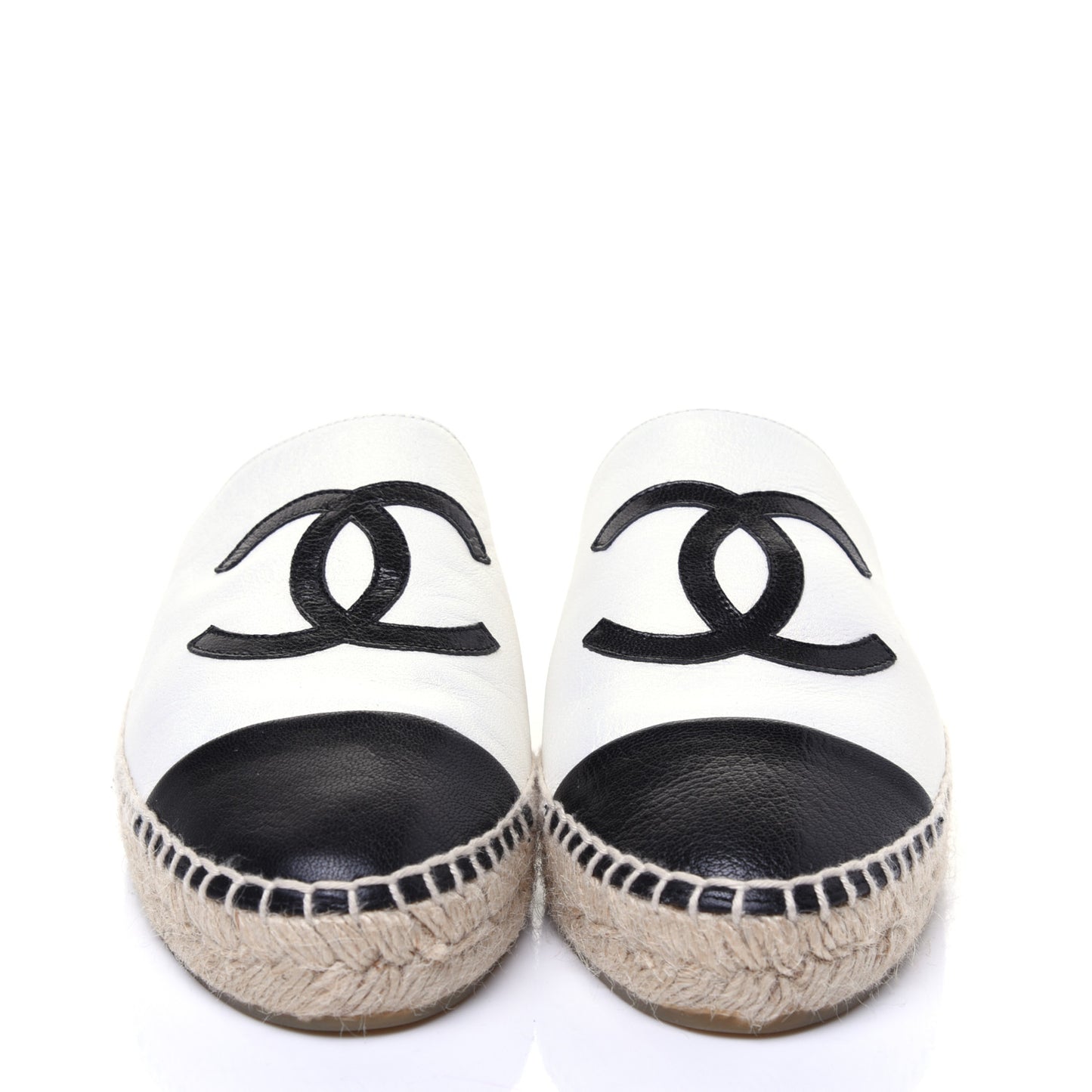 Iridescent Goatskin CC Espadrille Mules 38 Ivory Black