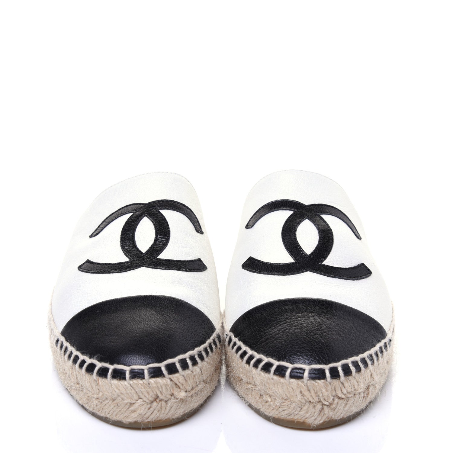 Chanel Iridescent Goatskin CC Espadrille Mules 38 Ivory Black 2 of 10
