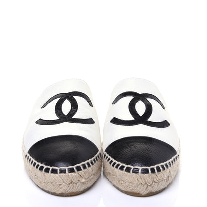 Chanel Iridescent Goatskin CC Espadrille Mules 38 Ivory Black 2 of 10
