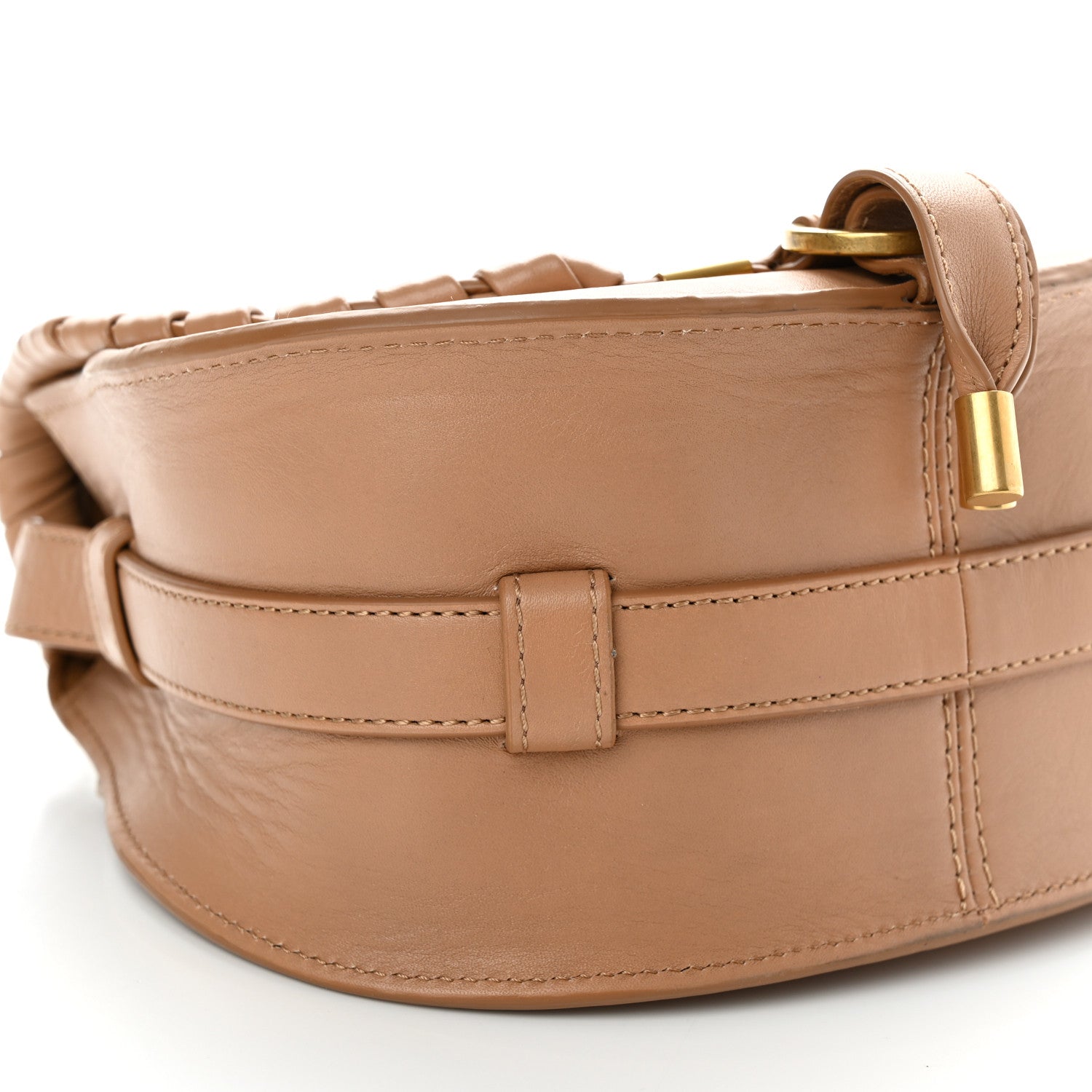 Chloe Calfskin Whipstitch Mini Marcie Round Crossbody Bag Light Tan 8 of 9