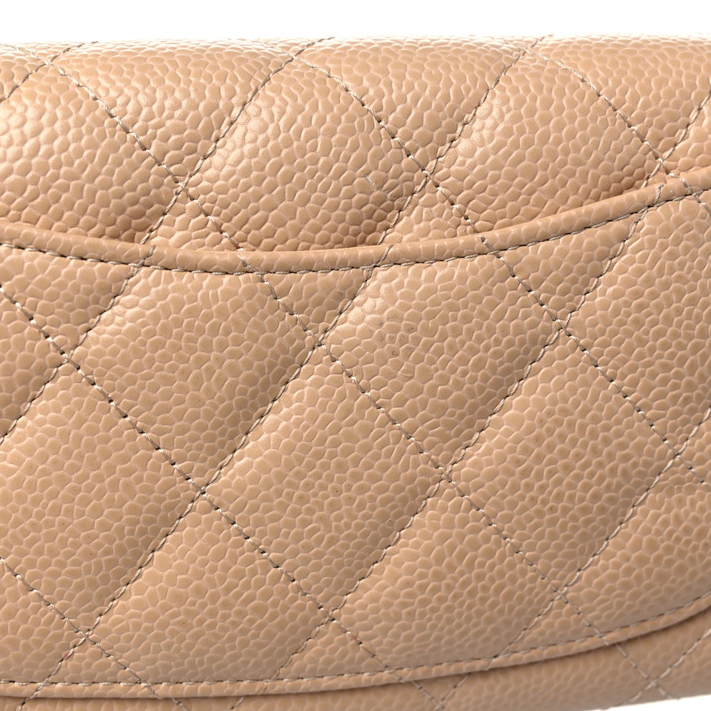 Caviar Quilted Large Gusset Flap Wallet Beige
