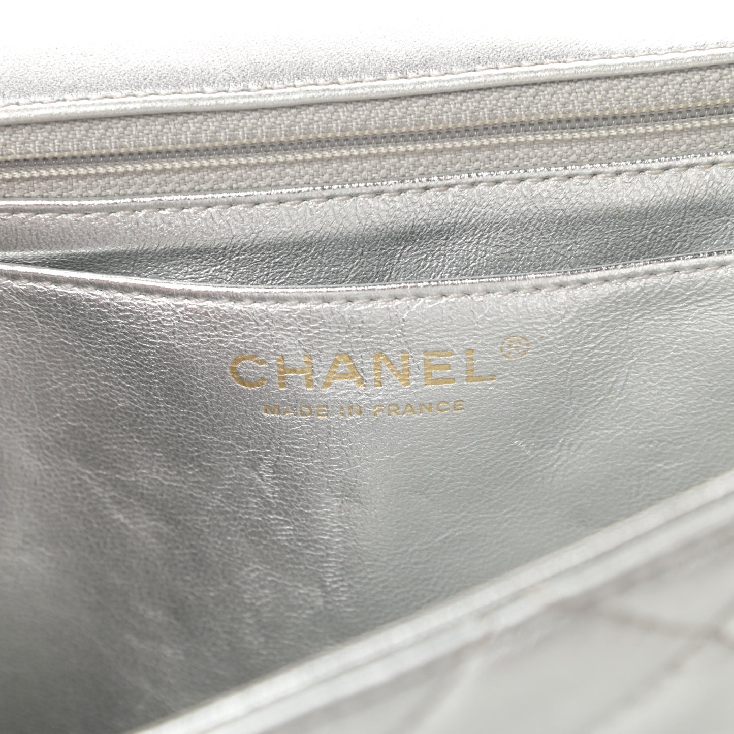 Metallic Lambskin Quilted Jumbo Single Flap Silver