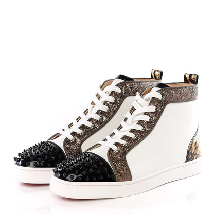 Christian Louboutin Calfskin Patent Lame Hibiscus Mens Louis Spikes High Top Sneaker 41.5 Black Gold White 2 of 10