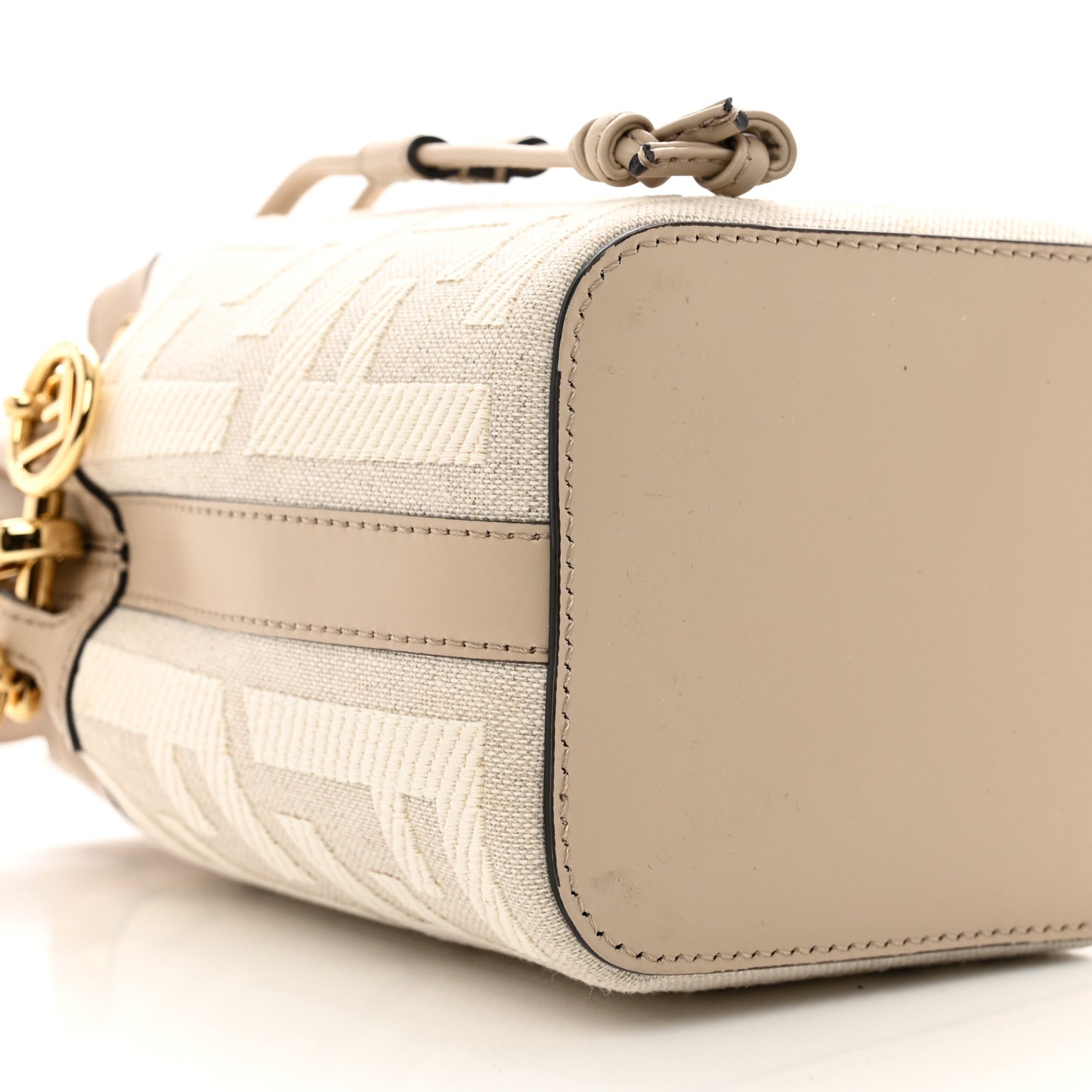 Canvas Nappa F is Fendi FF Embroidered Mini Mon Tresor Bucket Bag Grezzo White Nuvola