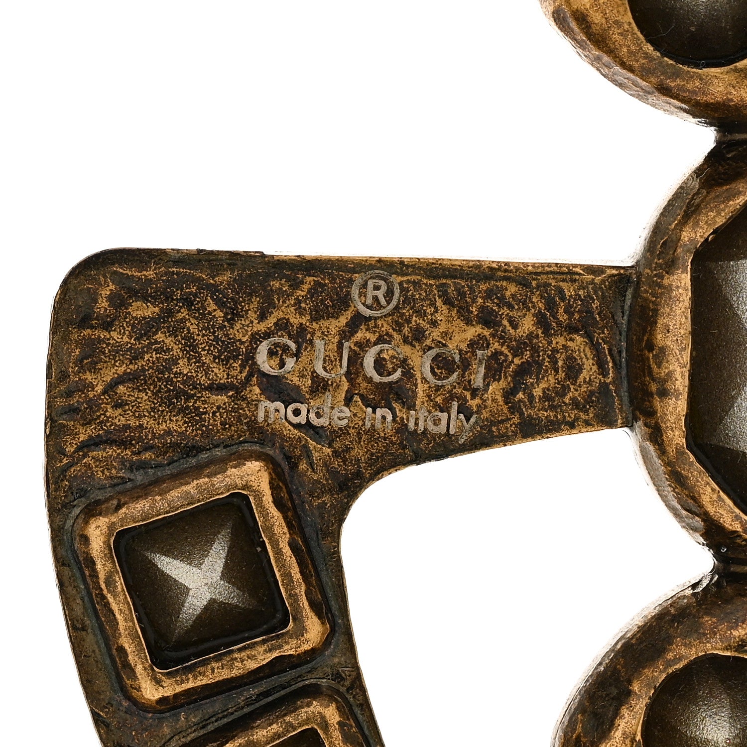 Gucci Metal Crystal Double G Brooch Aged Gold Multicolor 1665992