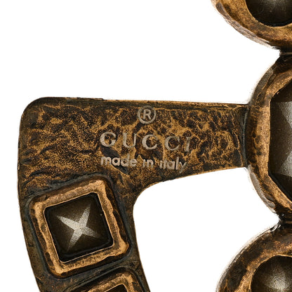 Gucci Metal Crystal Double G Brooch Aged Gold Multicolor 4 of 5