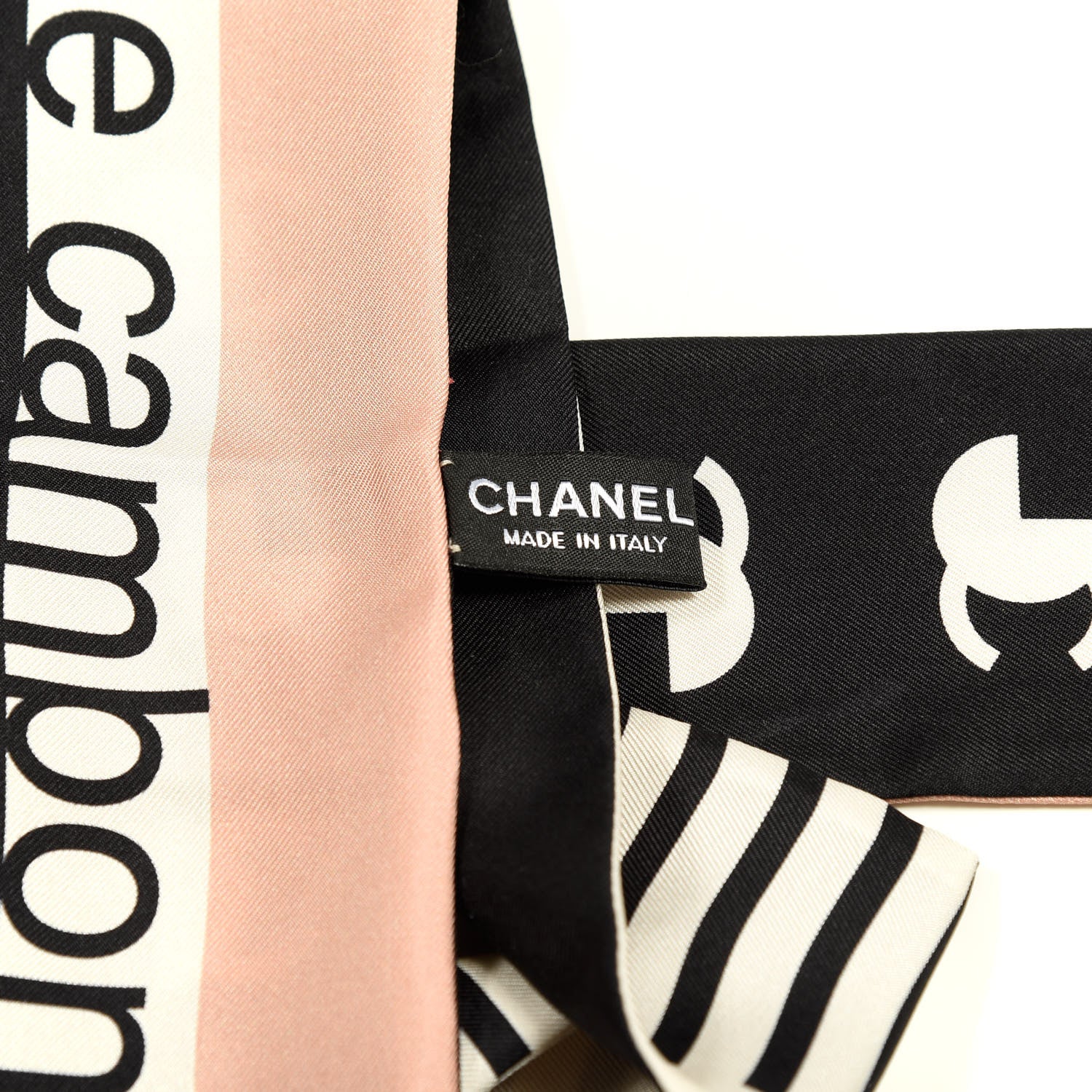 Chanel Silk 31 Rue Cambon CC Slim Bandeau Scarf Ecru Pink Black 4 of 4