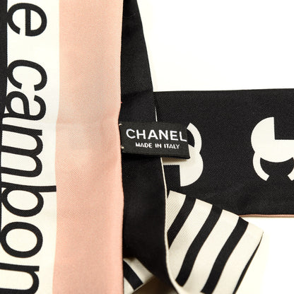 Chanel Silk 31 Rue Cambon CC Slim Bandeau Scarf Ecru Pink Black 4 of 4