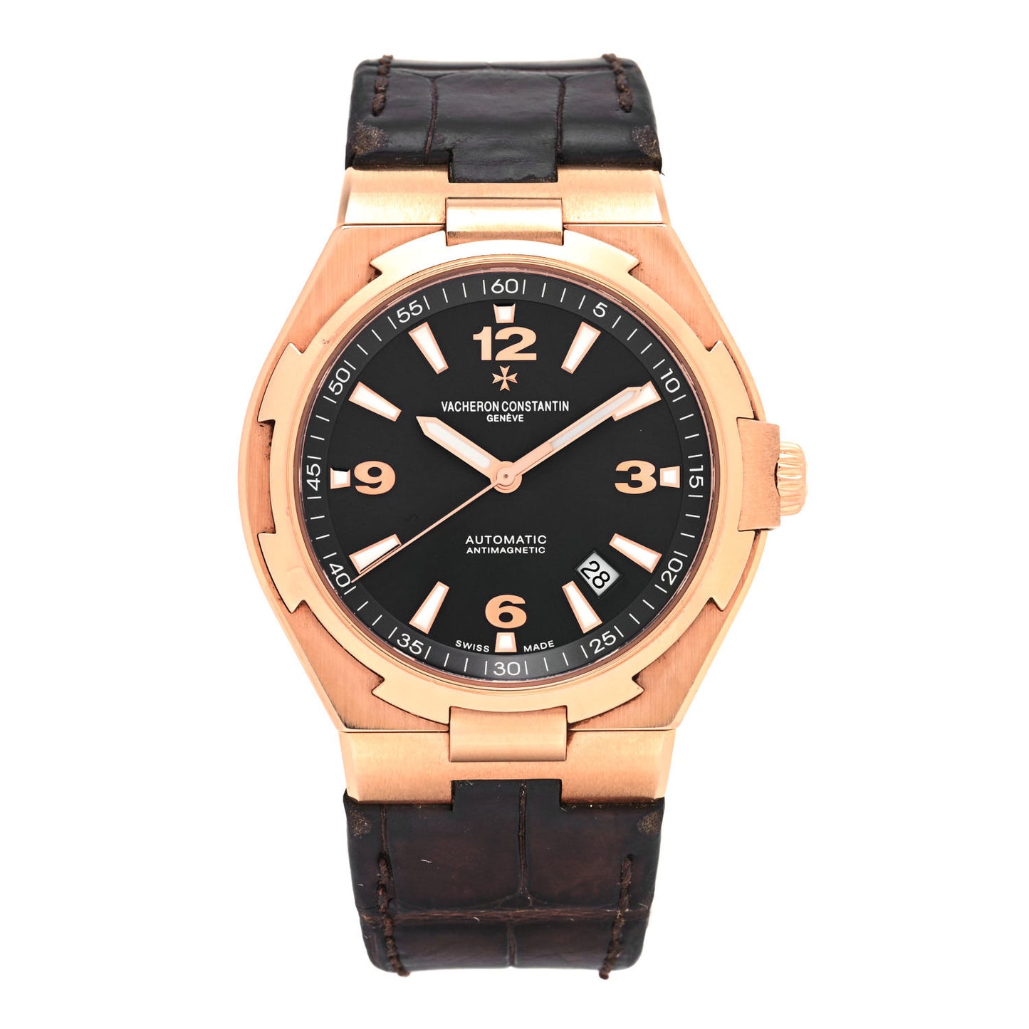 18K Pink Gold Alligator 42mm Overseas Automatic Watch Black 47040/000R-9666