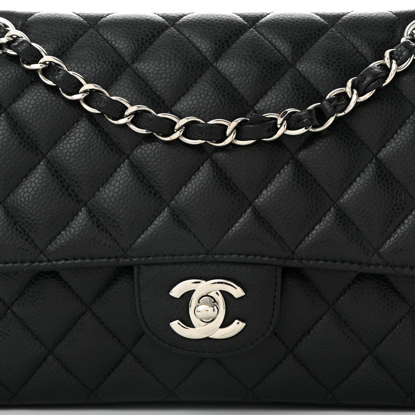 Caviar Quilted Medium Double Flap Black
