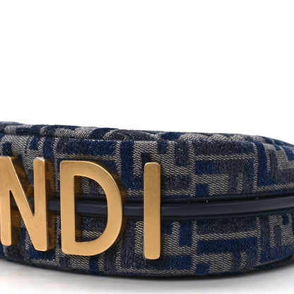 Fendi Chenille Vitello Grace FF 1974 Mini Fendigraphy Hobo Bag Blue 10 of 11