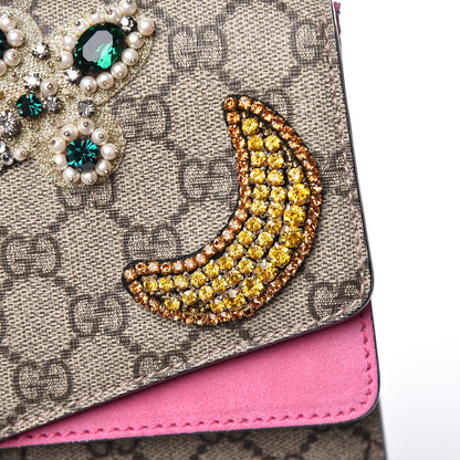 Gucci GG Supreme Monogram Suede Pierced Heart Embroidered Medium Dionysus Shoulder Bag Beige Ebony Pink Tropical Flower 14 of 19