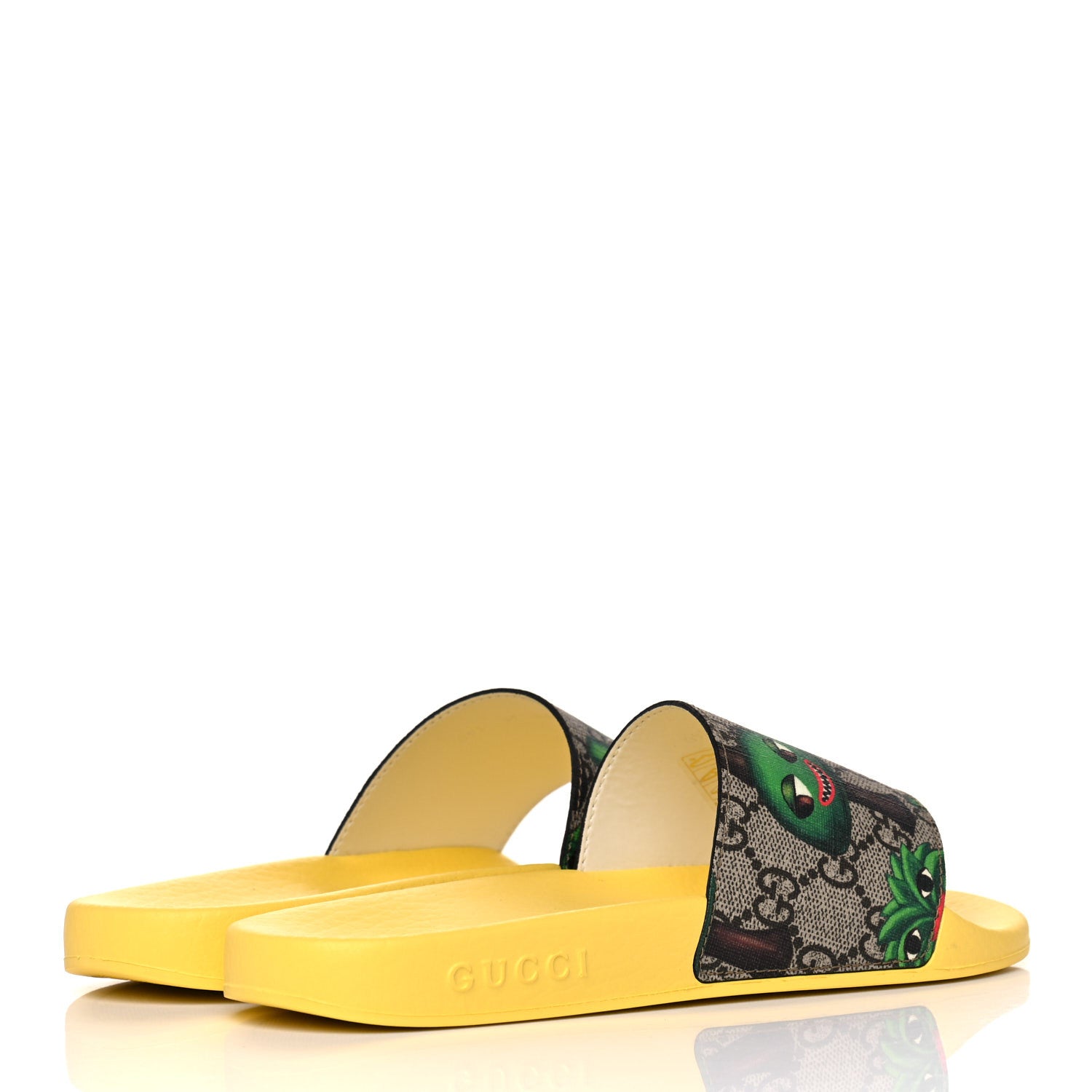Gucci GG Supreme Monogram Smiling Plants Slide Sandals 35 Yellow Multicolor 4 of 10