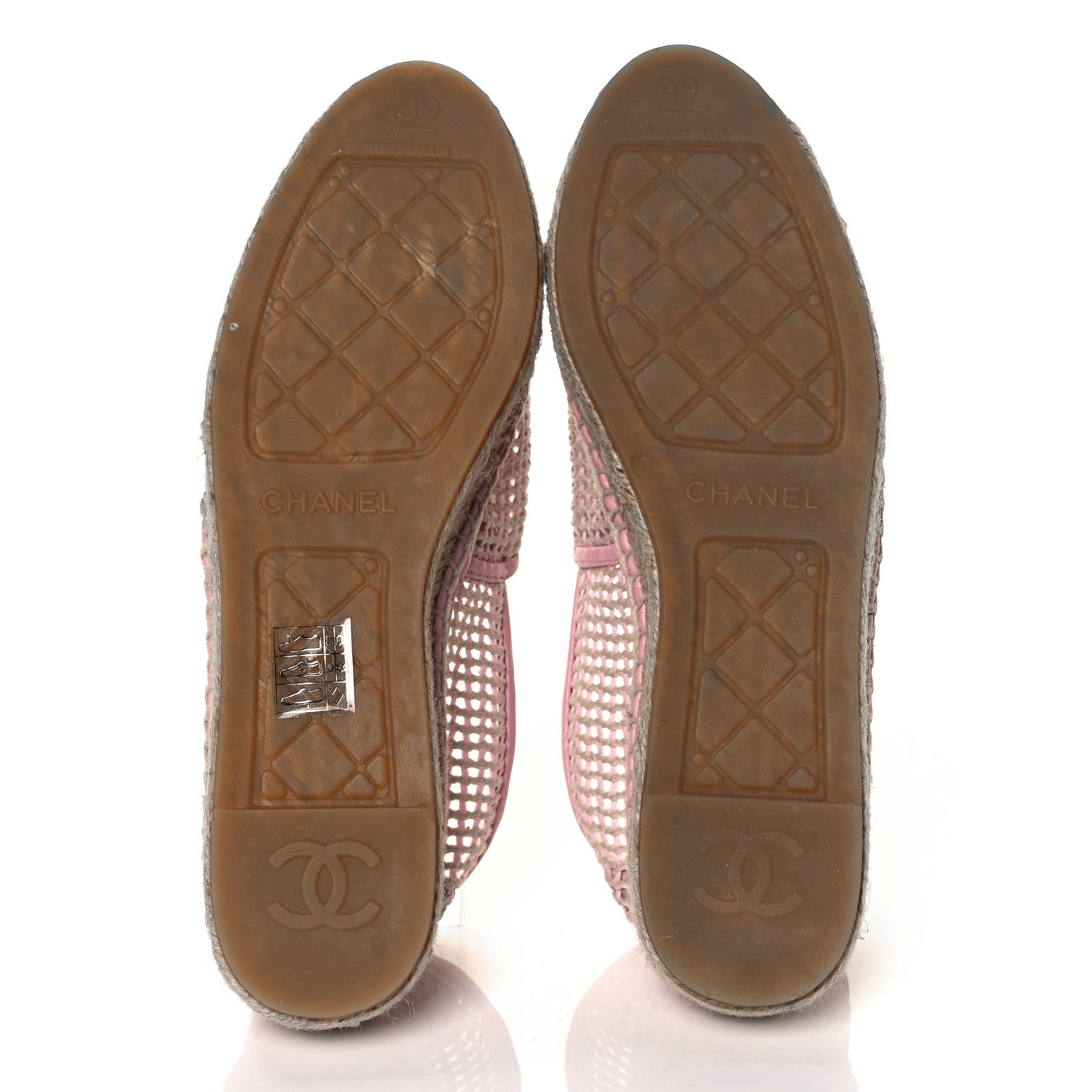 Mesh Lambskin CC Espadrilles 39 Light Pink Beige