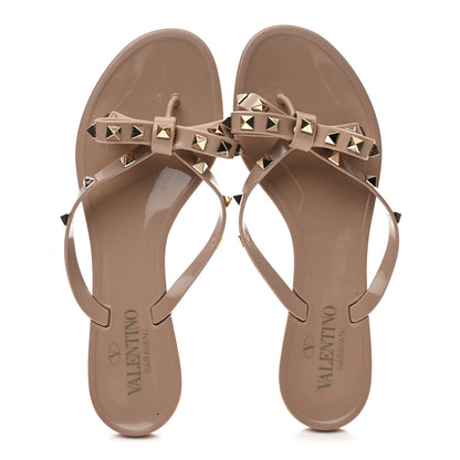 Valentino Garavani PVC Jelly Rockstud Bow Thong Sandals 38 Poudre 2 of 9
