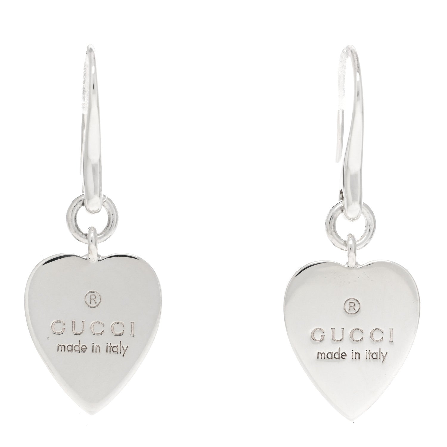 Gucci Sterling Silver Trademark Heart Drop Earrings 1 of 4