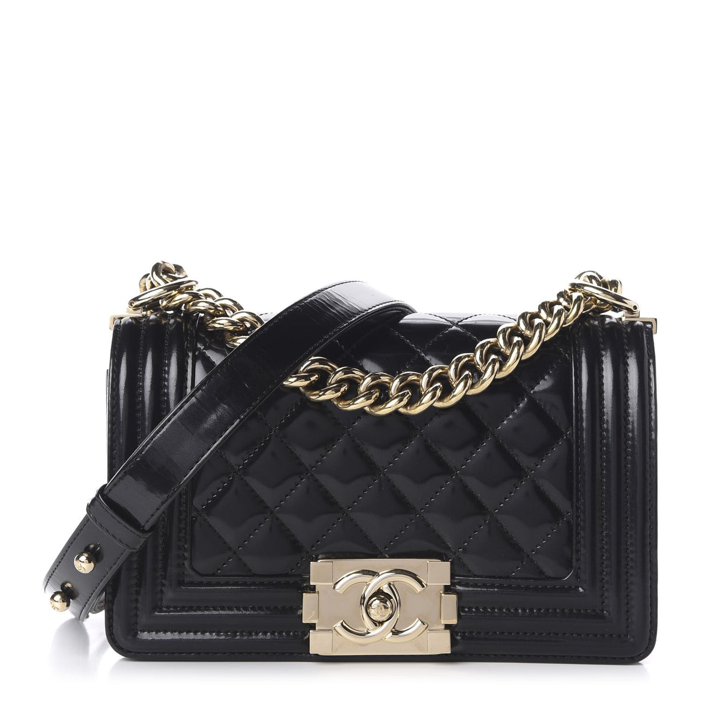Iridescent Glazed Calfskin Quilted Small Boy Flap Black