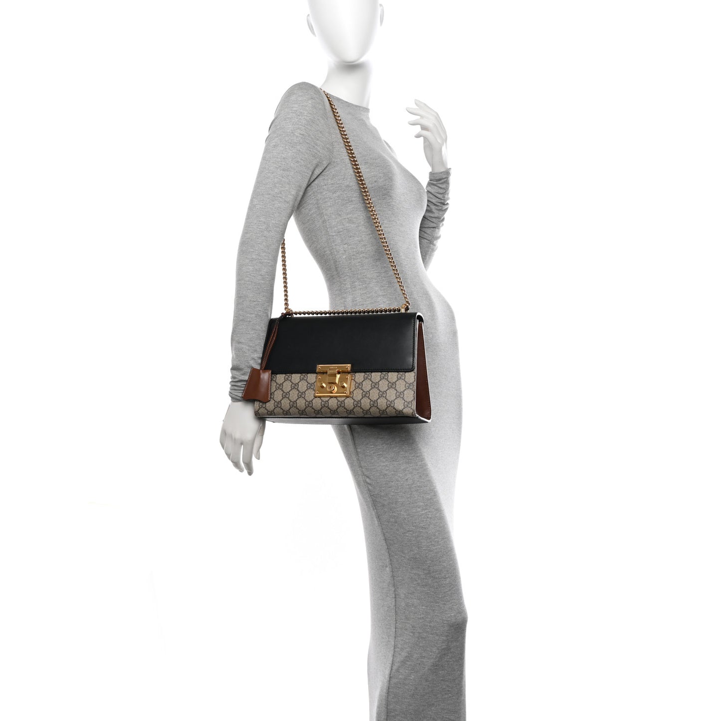 GG Supreme Monogram Calfskin Medium Padlock Shoulder Bag Beige Black Cuir