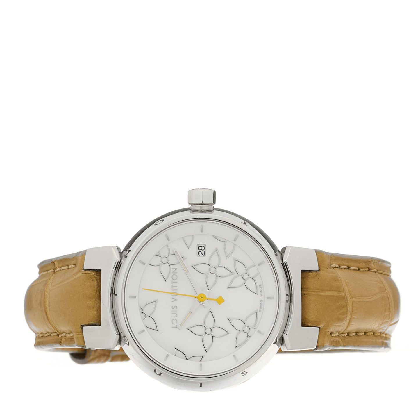Stainless Steel Alligator Mother of Pearl 28mm Tambour Lovely Quartz Watch