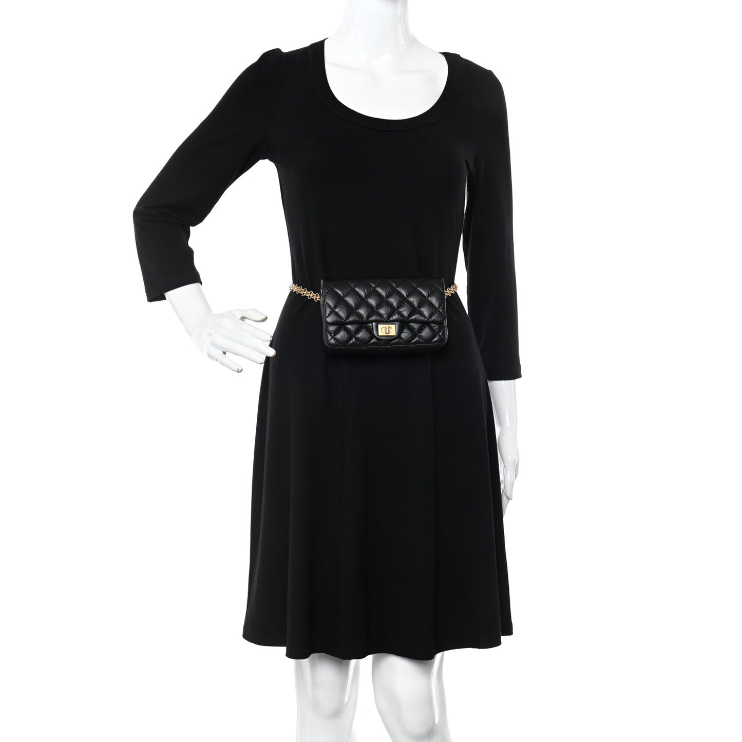 Aged Calfskin Quilted 2.55 Reissue Flap Belt Bag Clutch Black