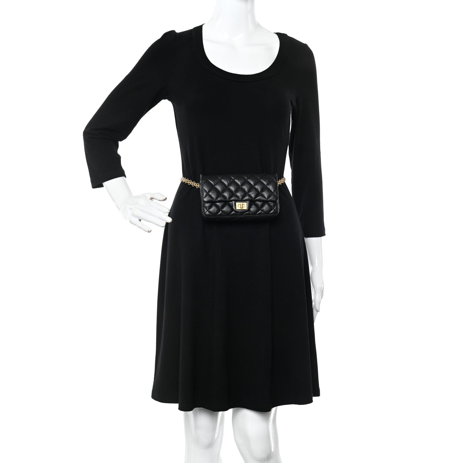 Chanel Aged Calfskin Quilted 2.55 Reissue Flap Belt Bag Clutch Black 2 of 11