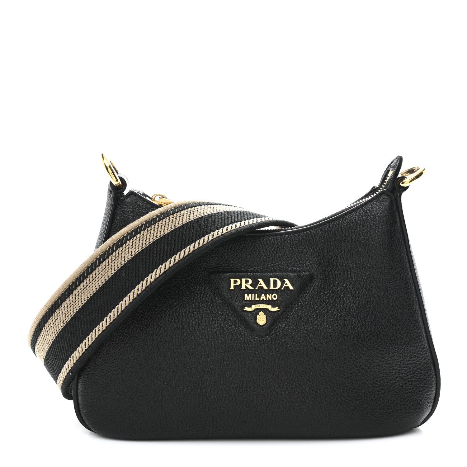 Prada Vitello Daino Soft Zippered Hobo Shoulder Bag Black 1 of 10