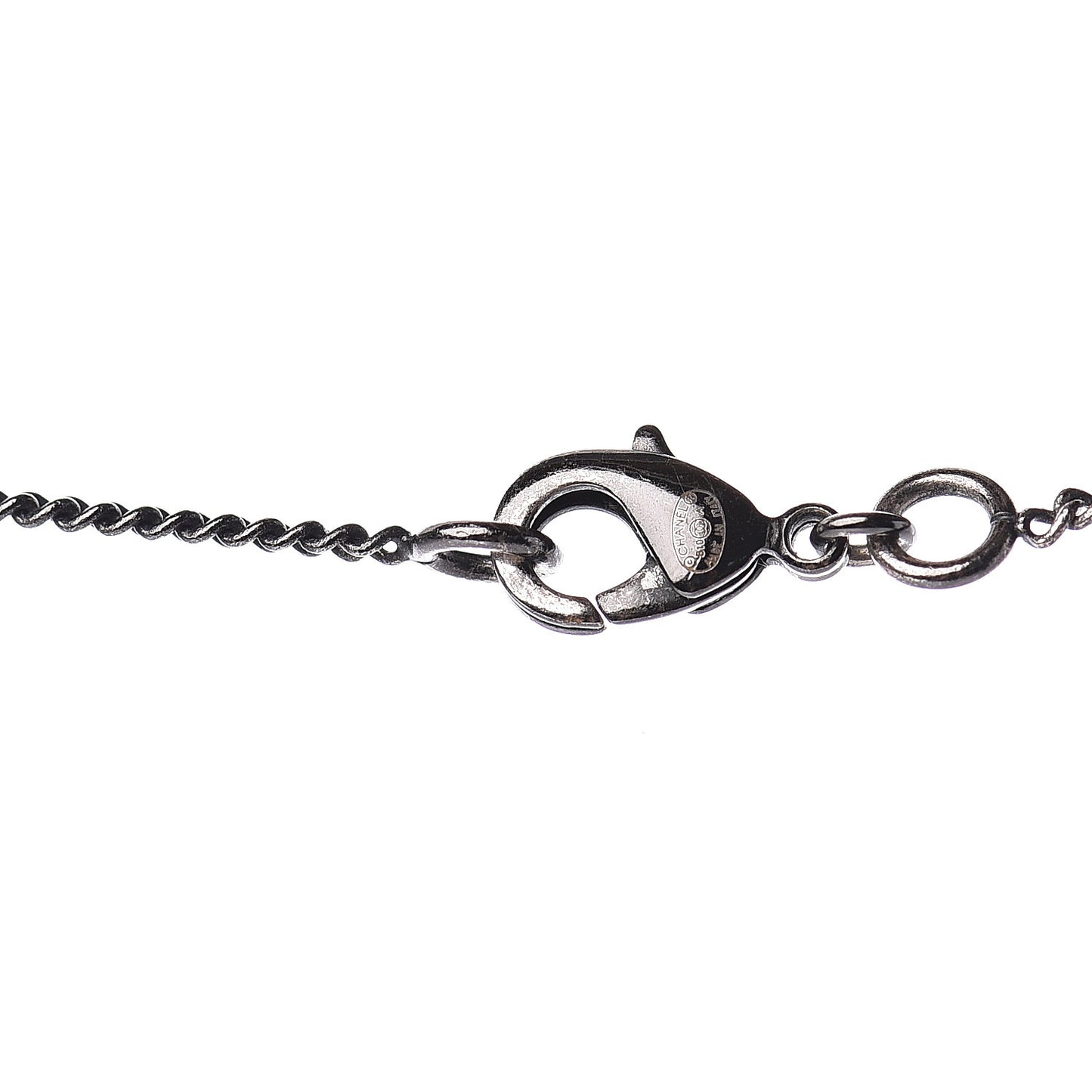 Pearl Crystal Beaded CC Necklace Silver
