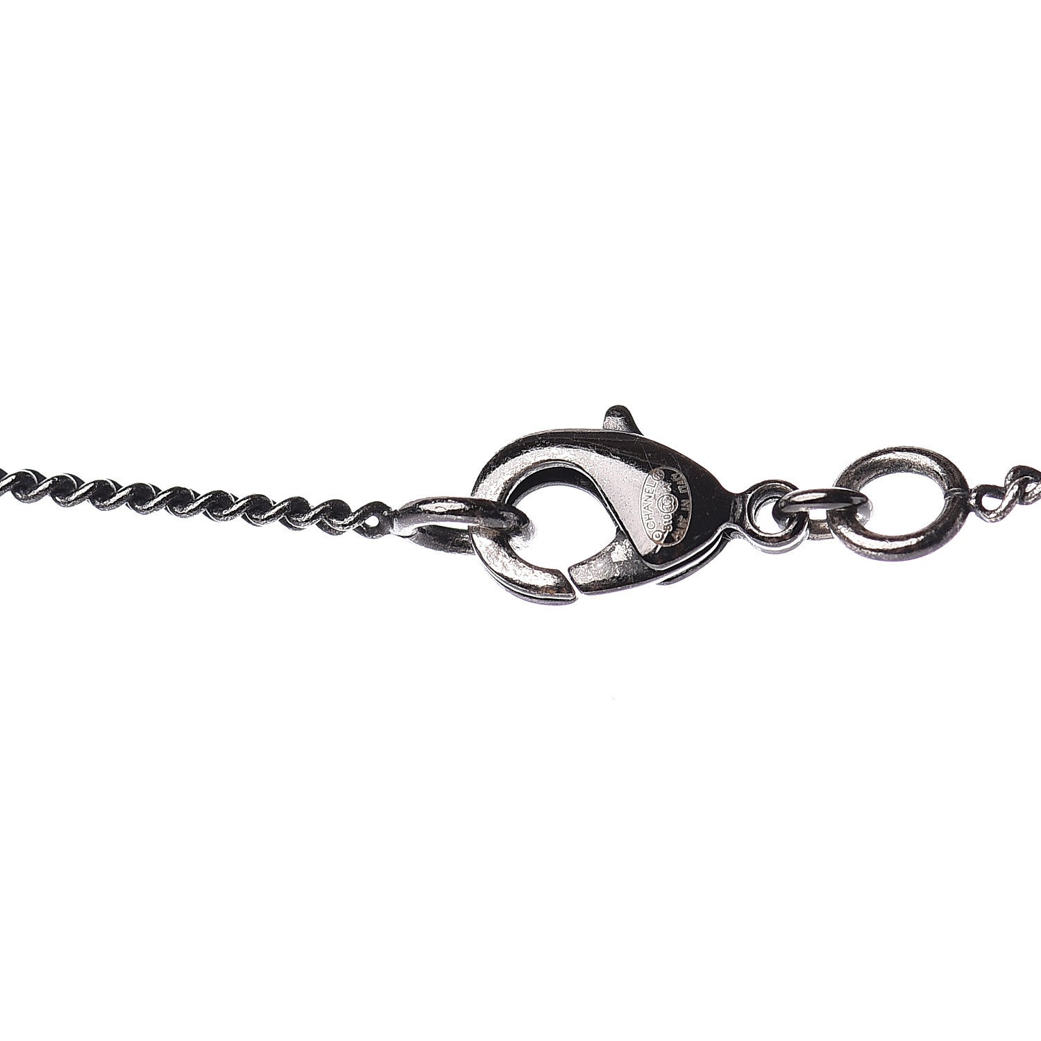 Chanel Pearl Crystal Beaded CC Necklace Silver 4 of 5