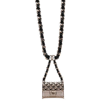 Chanel Metal Lambskin Chain Flap Bag Long Necklace Gold Black 1 of 6