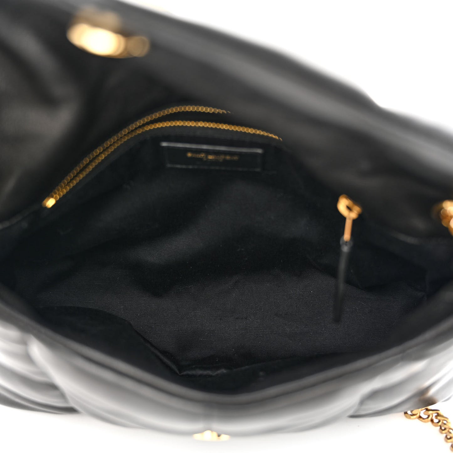 Lambskin Quilted Small Loulou Puffer Monogram Chain Tote Black