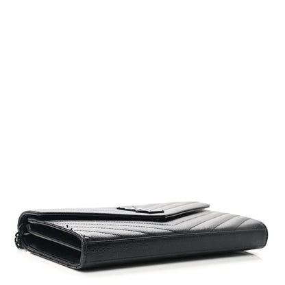Saint Laurent Grain De Poudre Matelasse Chevron Monogram Chain Wallet Black 4 of 12