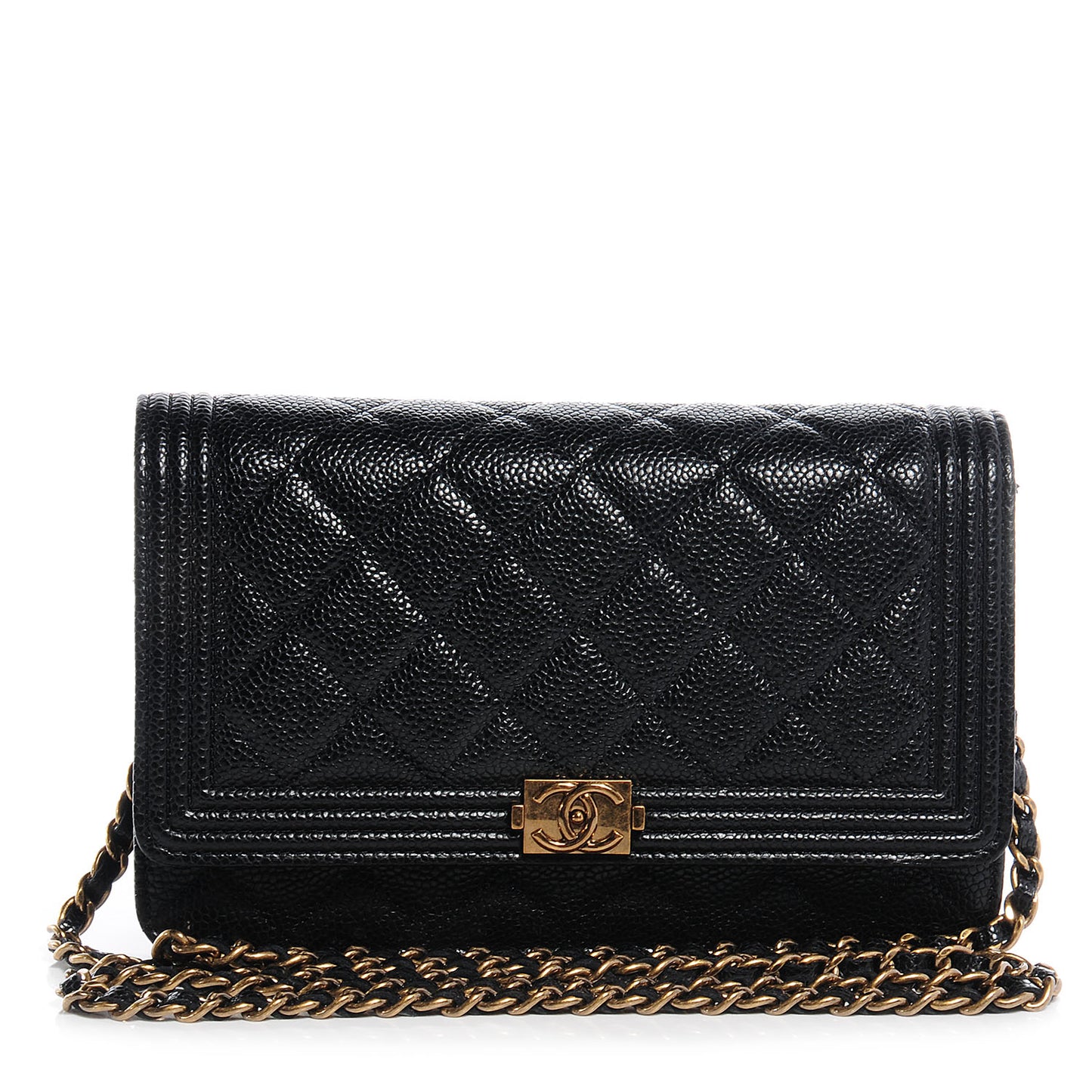 Caviar Quilted Boy Wallet On Chain WOC Black