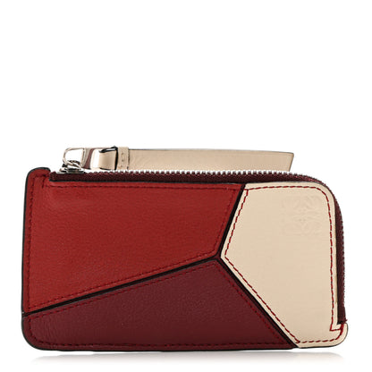Loewe Calfskin Puzzle Colorblock Coin Card Holder Wine Garnet 1 of 8